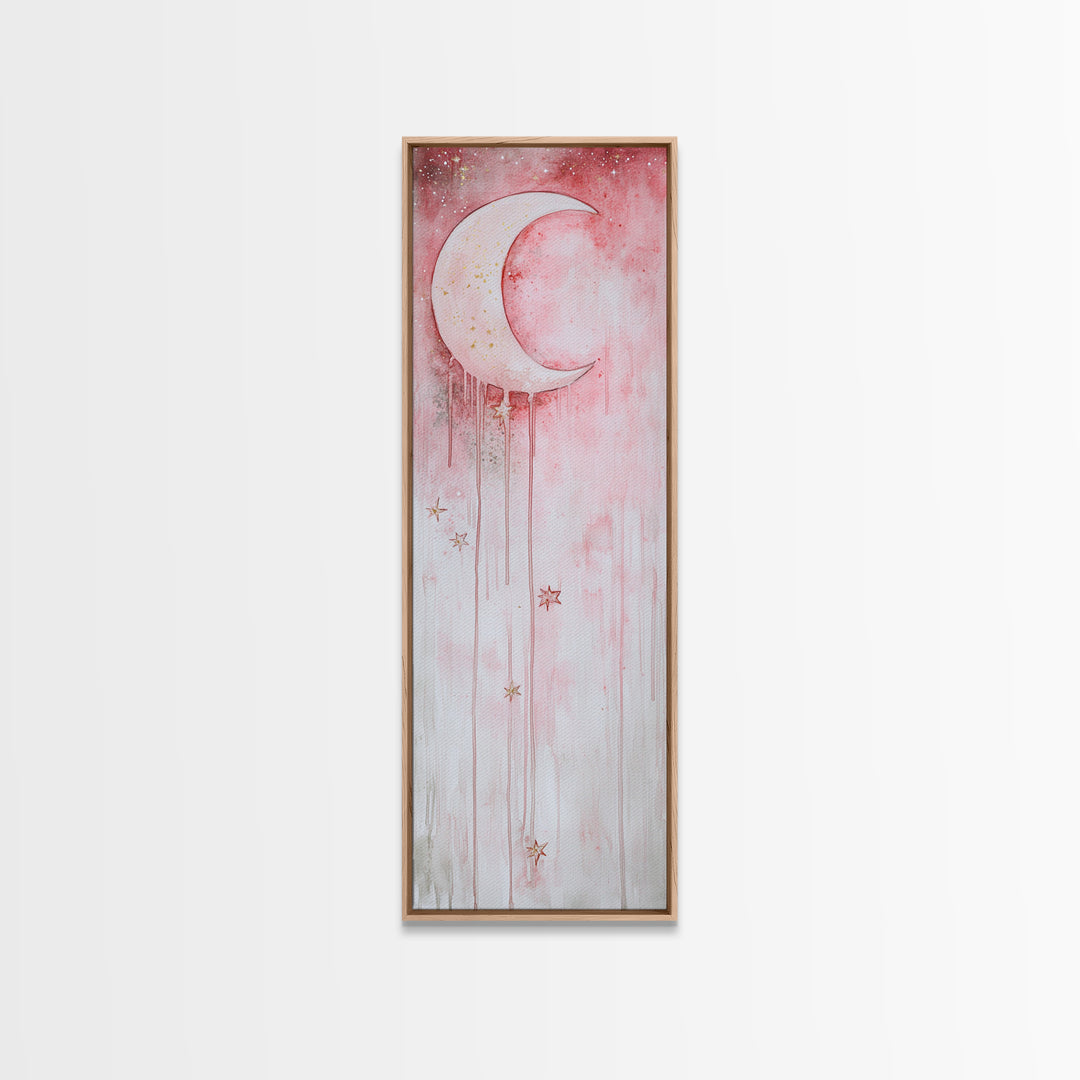 Crescent Moon Illustration Canvas Print Wabi Sabi Art Minimalist Bedroom Artwork Moon Oil Painting Rustic Fall Wall Decor Gift