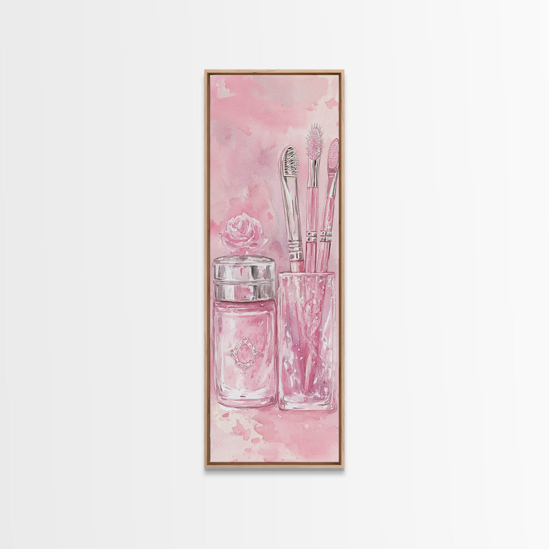 Delicate Makeup Illustration Canvas Print Pink Abstract Art Feminine Wall Decor Light Pink Wall Art Gift Idea Unique Painting