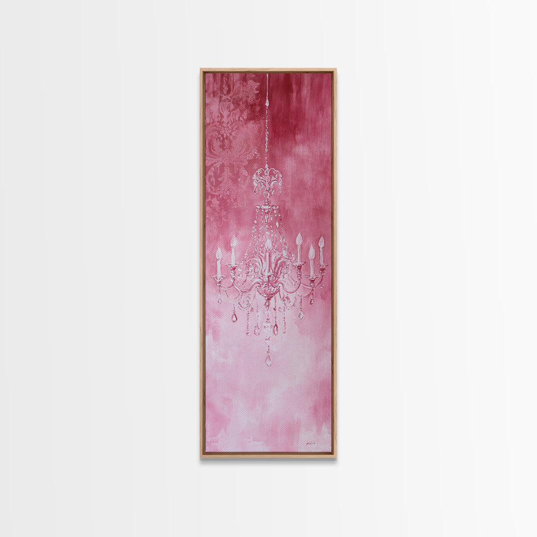 Crystal Chandelier Framed Canvas Print in Pink Abstract Art Perfect Above Sofa or Guest Room Art with Rustic and Glam Style
