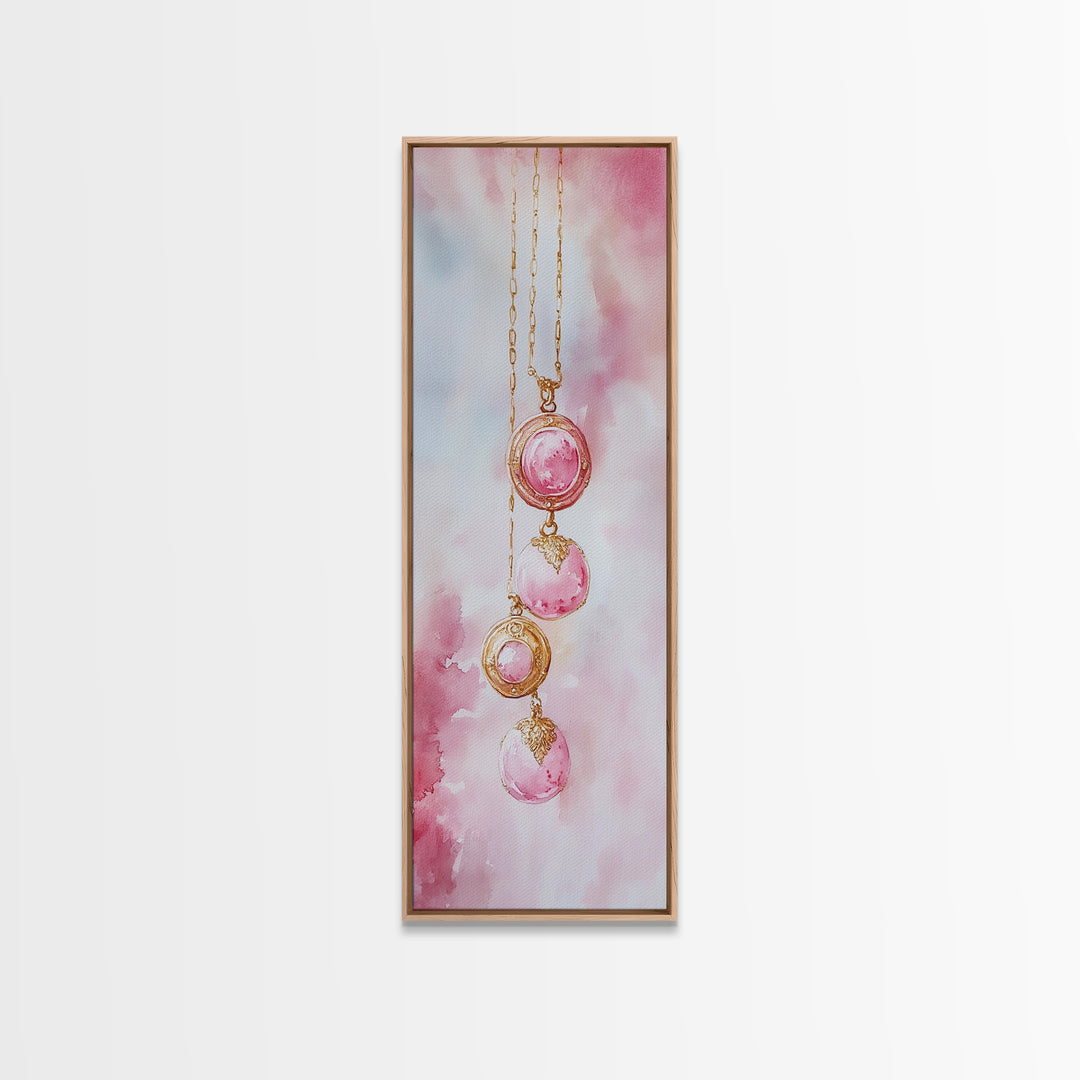 Pearl Necklace Watercolor Canvas Print Pink Wall Art Glamour Bedroom Decor Romantic Wabi Sabi Aesthetic Art