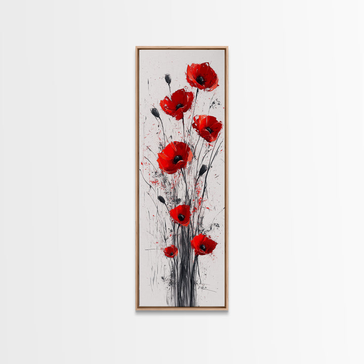 Bright Red Poppy Flower Art Framed Canvas Print Wildflower Painting Botanical Prints Modern Office Rustic Farmhouse Art
