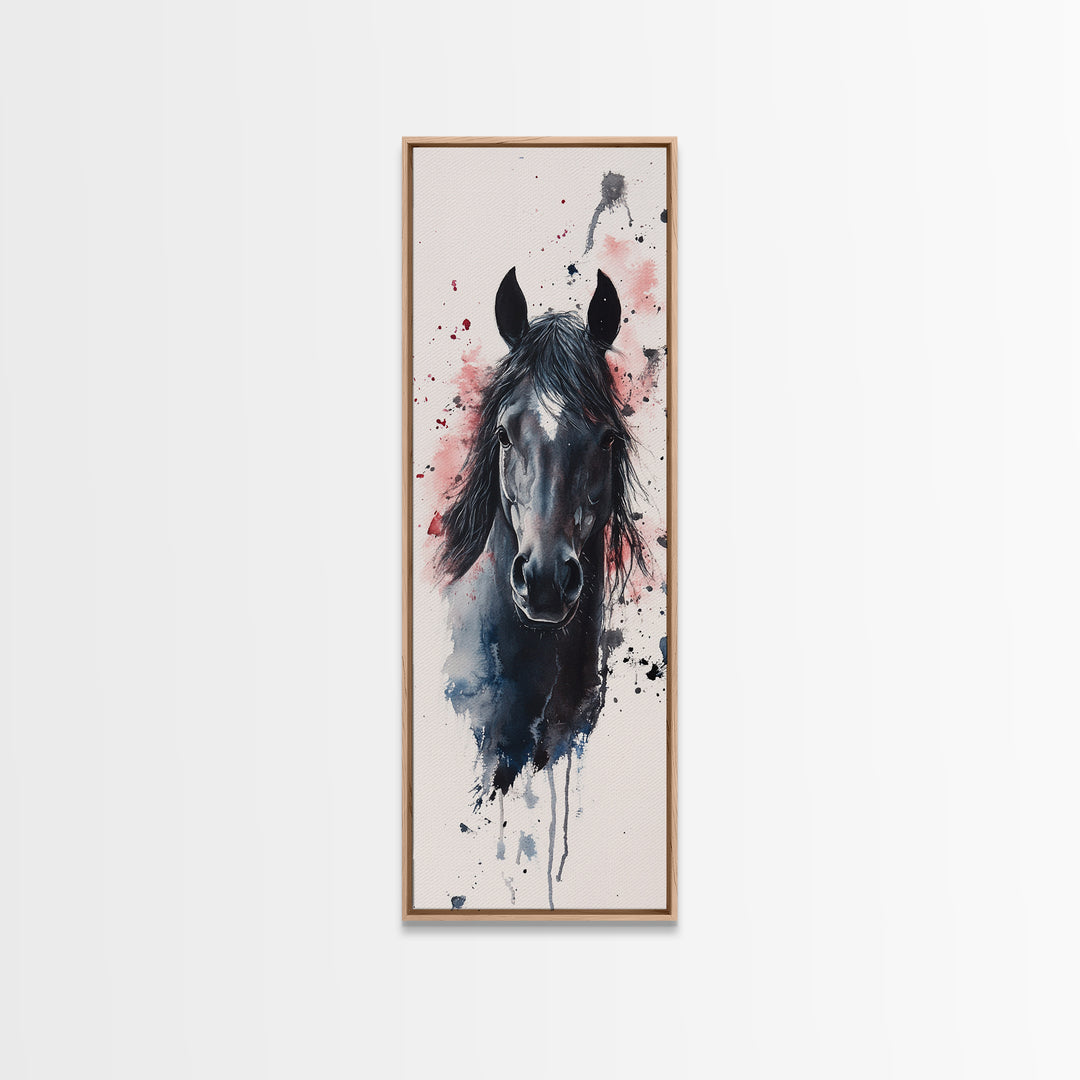 Black Horse Portrait Canvas Print Rustic Farmhouse Art Horse Wall Art Tall Skinny Art Vertical Rustic Living Room Wall Decor