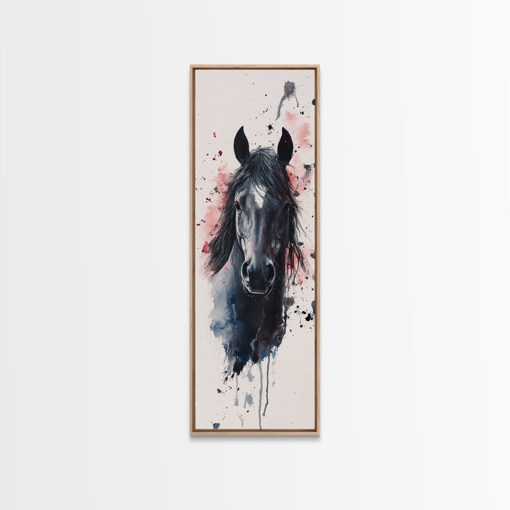 Black Horse Portrait Canvas Print Rustic Farmhouse Art Horse Wall Art Tall Skinny Art Vertical Rustic Living Room Wall Decor