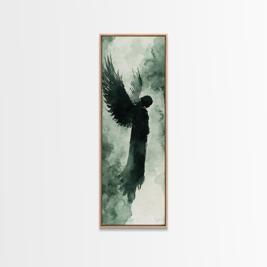Dark Angel Silhouette Canvas Print Angel Art Prints Dark Angels Wall Art Moody Art Gothic Living Room Art Vertical Wall Decor
