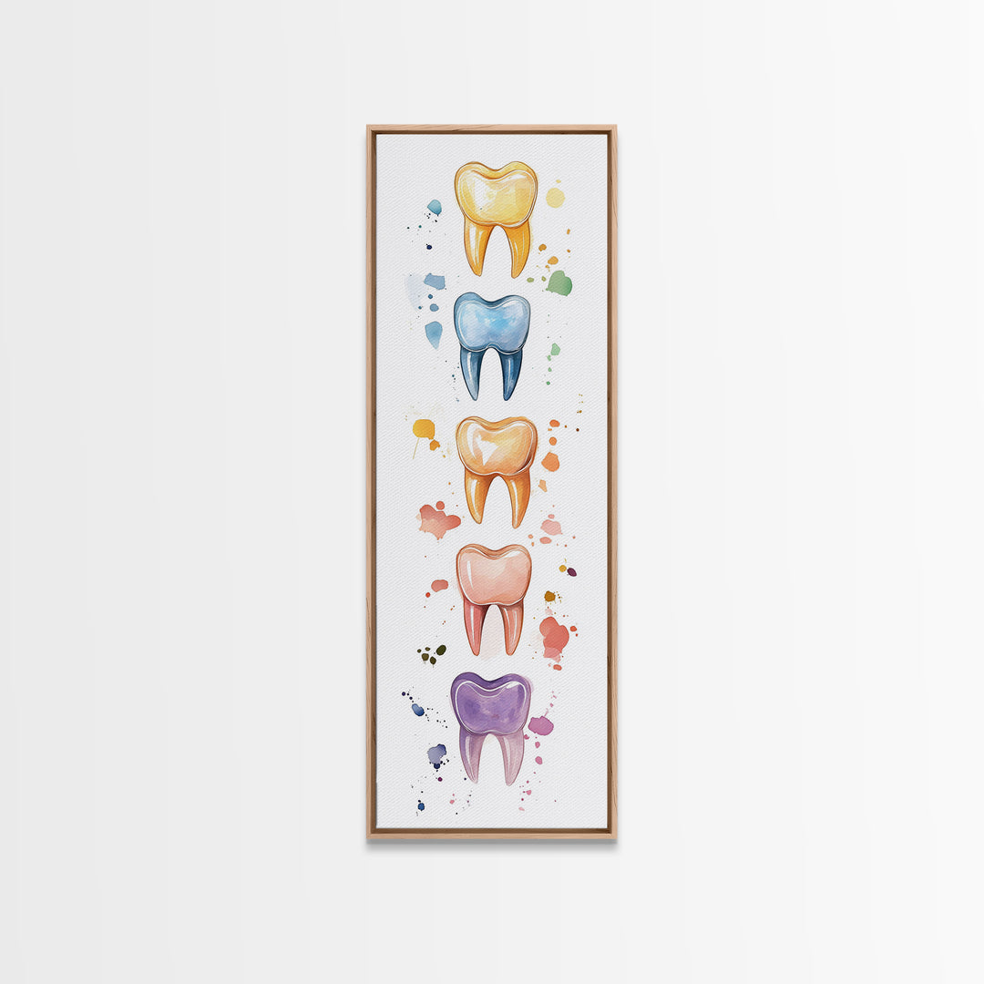 Artistic Dental Canvas Print Featuring Colorful Watercolor Teeth, Whimsical Dental Office Wall Art, Gift Idea for Dentists