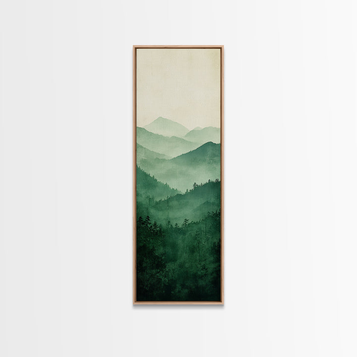 Smoky Mountain Layers Framed Canvas Print Serene Landscape Painting Green Nature Scene Above Sofa Art Living Room Decor