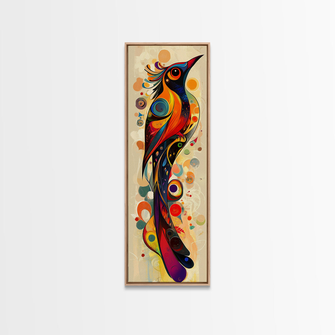 Bold Bird Design Framed Canvas Print Vibrant Peacock Wall Art Modern Whimsical Art Living Room Accent Bird Lover Gift Idea