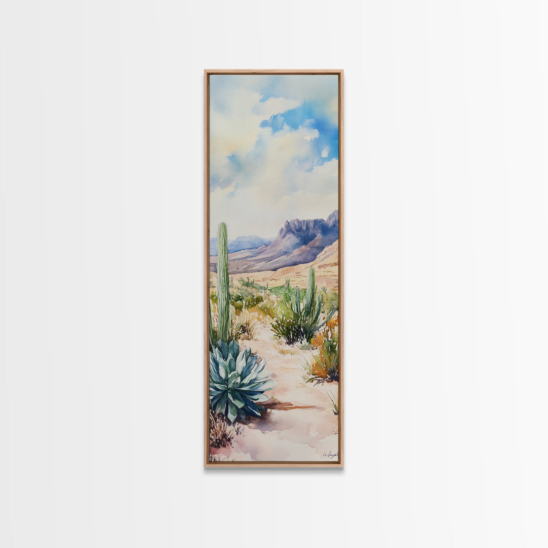 Desert Landscape Framed Canvas Print, Southwest Rustic Wall Art, Cactus Painting, Farmhouse Living Room Decor, Gift Idea for Him