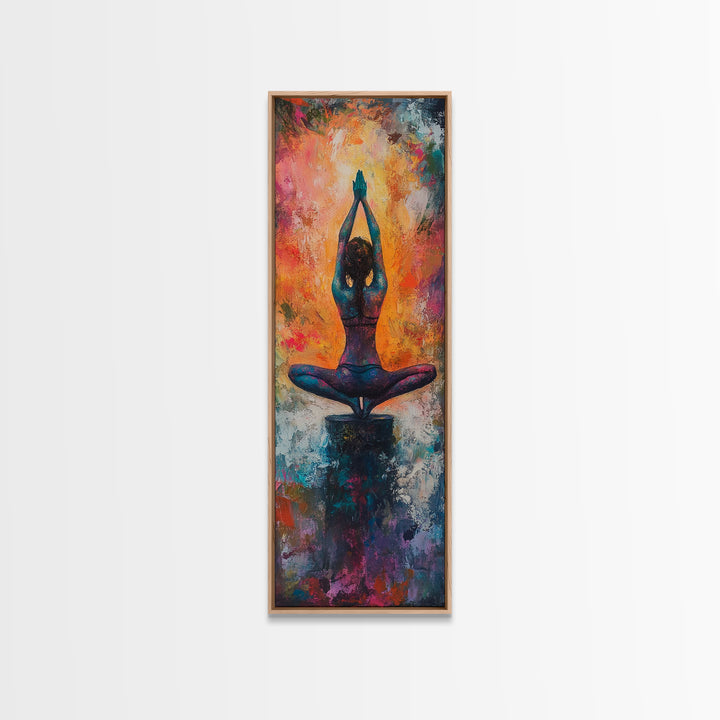 Yoga Art Framed Canvas Print Meditation Decor Zen Wall Art Vibrant Painting Vertical Art for Bedroom or Yoga Room