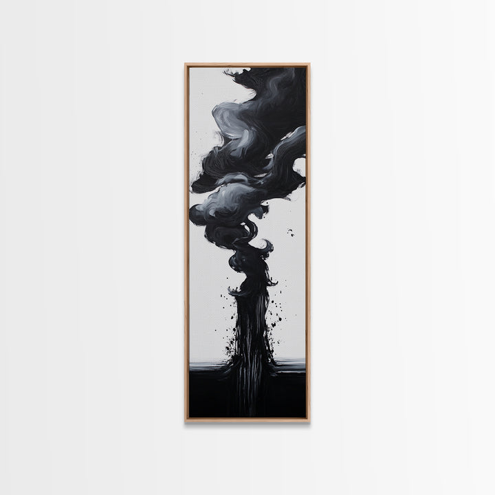 Smoke Abstract Art Canvas Print Black White Contemporary Modern Home Decor Moody Wall Art Vertical Long Narrow Artwork