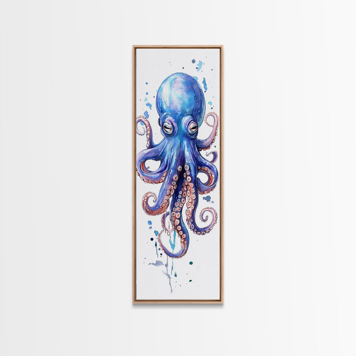 Blue Octopus Art Framed Canvas Print Vibrant Marine Life Decor Whimsical Coastal Nautical Artwork Living Room Statement Piece