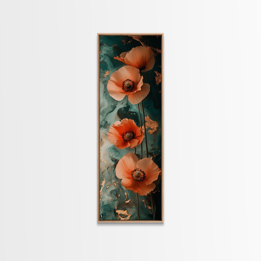 California Poppy Floral Framed Canvas Print | Wildflower Botanical Prints | Rustic Wall Art | Vertical Wall Art | Gift Idea Her
