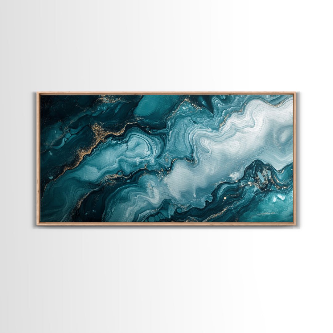 Abstract Teal Fluid Art Canvas Print, Coastal Wall Art, Teal Wall Art, Nautical Decor, Moody Art, Coastal Decor, Living Room Art, Gift Idea