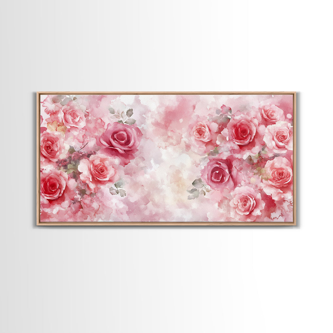 Romantic Rose Painting Framed Canvas Print Featuring Rose Painting and Pink Wall Art Botanical Prints Rustic Art Living Room Decor
