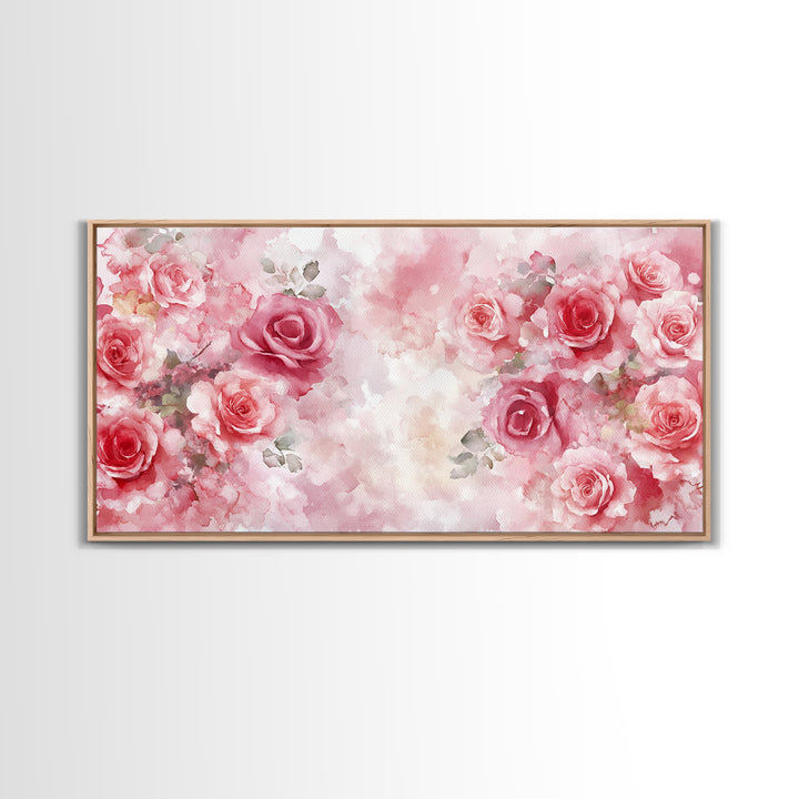 Romantic Rose Painting Framed Canvas Print Featuring Rose Painting and Pink Wall Art Botanical Prints Rustic Art Living Room Decor