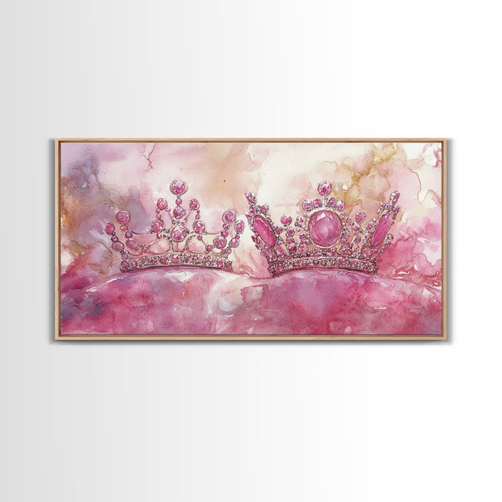Royal Crown Canvas Print, Pink Jewel Artwork, Glamorous Feminine Style, Bedroom Wall Decor, Princess Themed Whimsical Art Gift Idea