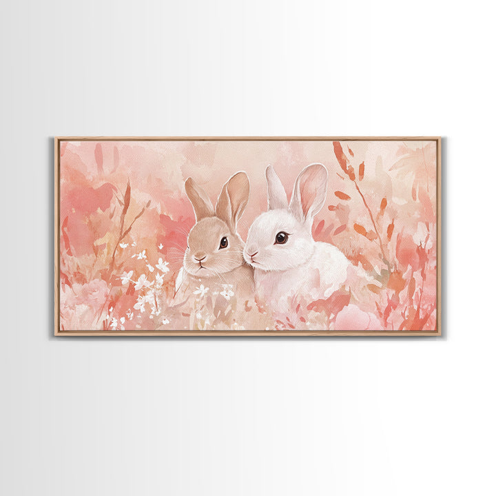 Bunny Art Canvas Print Pastel Wall Art Whimsical Easter Decor Animal Lovers Gift Idea Cottagecore Living Room Art Soft Aesthetic