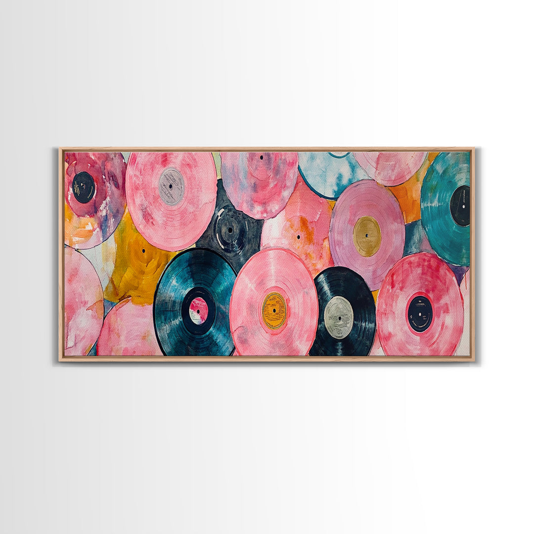 Retro Vinyl Records Canvas Print Lofi Art Chicano Wall Art Skinny Wall Art Living Room Decor Music Gift Idea Bedroom Art