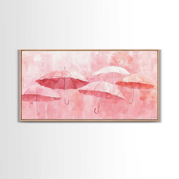 Umbrella Art Canvas Print, Light Pink Wall Art, Minimalist Decor Piece, Coastal Cowgirl Home Accent, Whimsical Abstract Art Gift Idea
