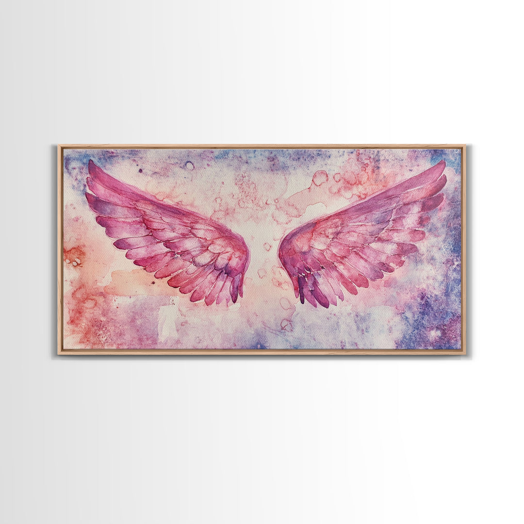 Angel Wings Canvas Print Dark Angels Wall Art Pink Abstract Art Light Pink Wall Art Moody Artwork Whimsical Art Bedroom Decor
