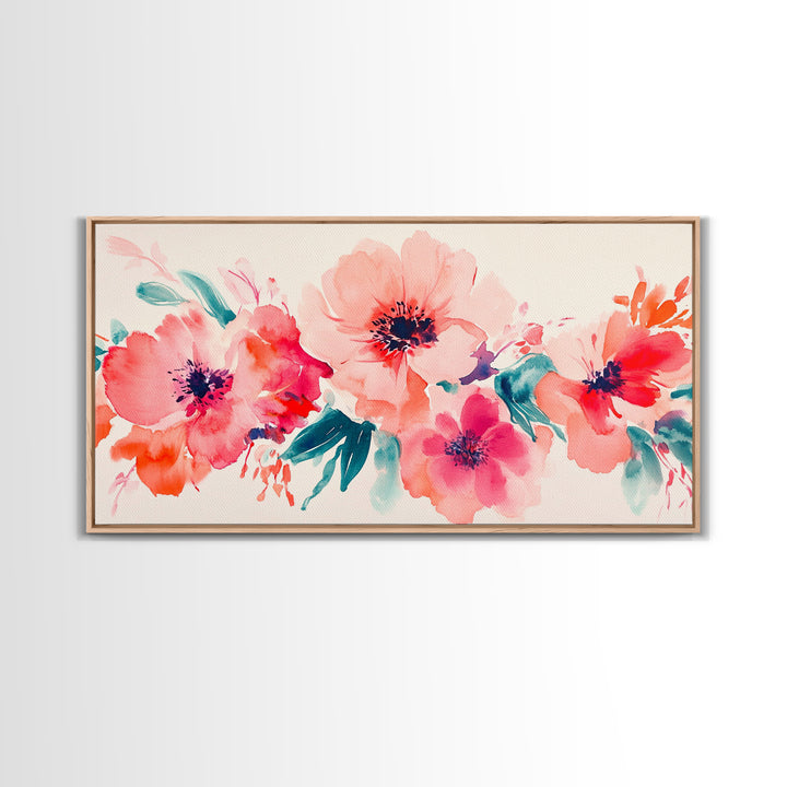 Bright Wildflower Canvas Print | Pink Orange Botanical Art | Nature Inspired Wall Decor | Living Room Framed Artwork | Unique Gift Idea