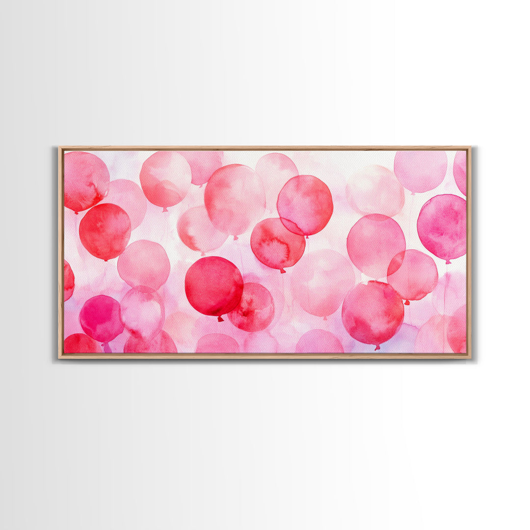 Pink Balloon Canvas Print - Light Pink Wall Art Boho Birthday Celebration Art Minimalist Decor Living Room Horizontal Art