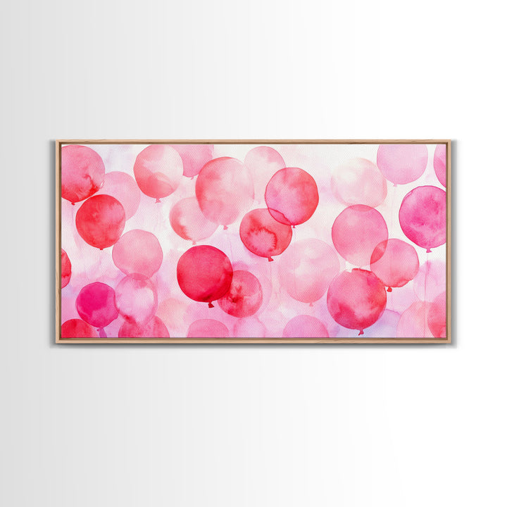 Pink Balloon Canvas Print - Light Pink Wall Art Boho Birthday Celebration Art Minimalist Decor Living Room Horizontal Art