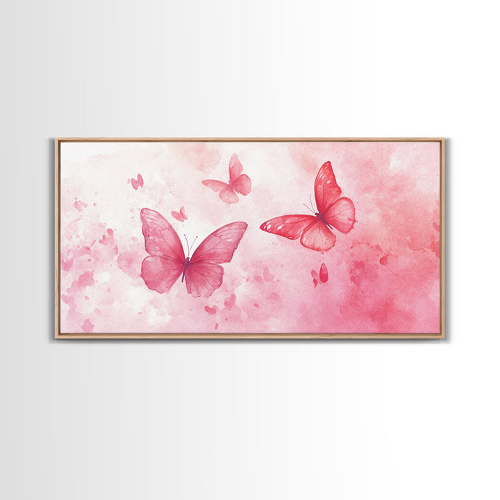 Pink Butterflies Canvas Print, Whimsical Art, Light Pink Wall Art, Feminine and Romantic Decor, Bedroom or Living Room Gift Idea