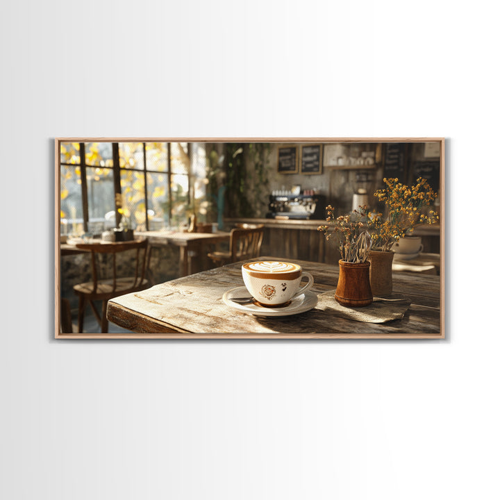 Cozy Cafe Latte Framed Canvas Print - Coffee Wall Art Kitchen Decor - Rustic Farmhouse Style Food Review Art - Gift Idea Her