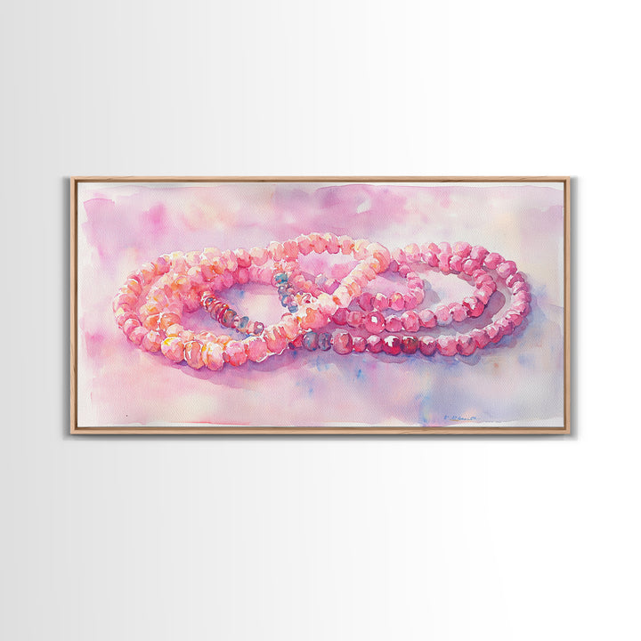 Pink Beaded Necklace Canvas Print | Romantic Jewelry Wall Art | Feminine Framed Canvas Print | Gift Idea for Her | Light Pink Decor