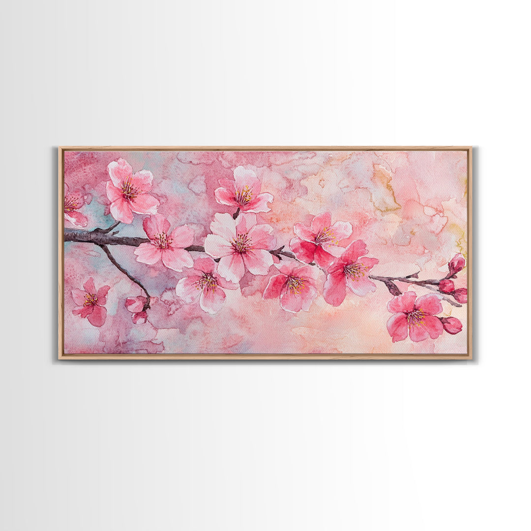 Cherry Blossom Branch Canvas Print | Cherry Blossom Painting, Light Pink Wall Art, Nature-Inspired Decor, Botanical Prints, Bedroom Art