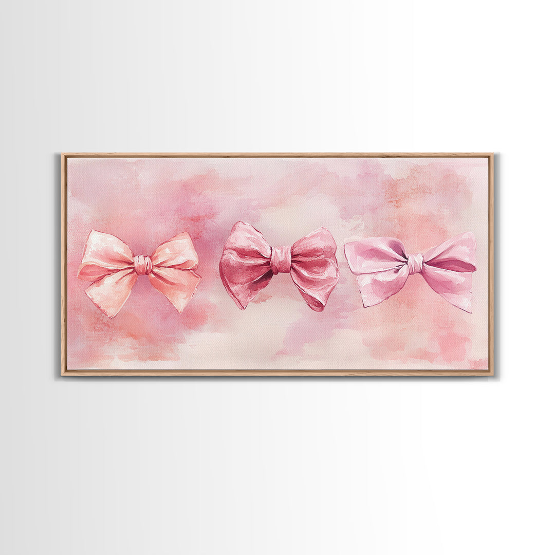 Bow Tie Trio Painting with Pink Orange Wall Art Aesthetic Framed Canvas Print, Whimsical Art Bedroom or Living Room Decor