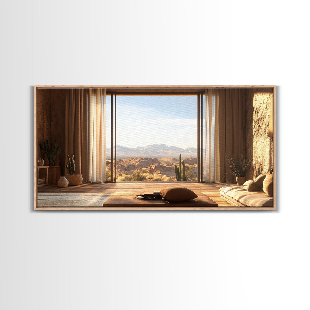 Canvas Print of Rustic Southwest Desert Scene with Cactus and Mountains, Southwest Home Decor, Rustic Living Room Wall Art