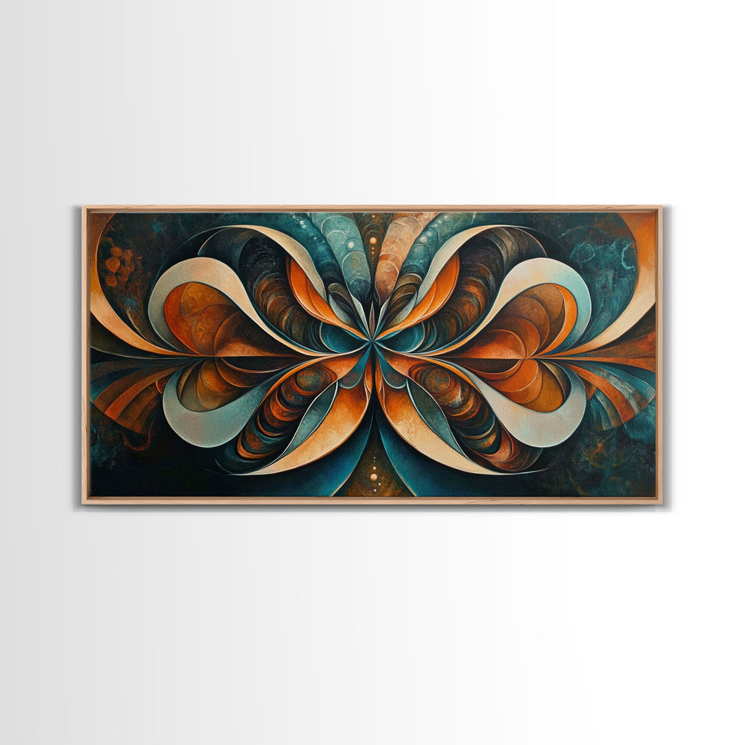 Butterfly Abstract Framed Canvas Print, Geometric Wall Art Moody Modern Decor, Sacred Geometry Artwork Idea Horizontal Living Room Design