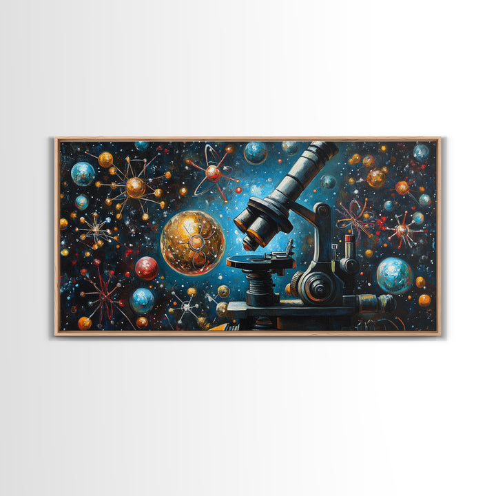 Astronomy Science Art Canvas Print, Microscope Cosmos Molecular Wall Art, Horizontal Living Room Decor, Unique Gift Idea Him Her
