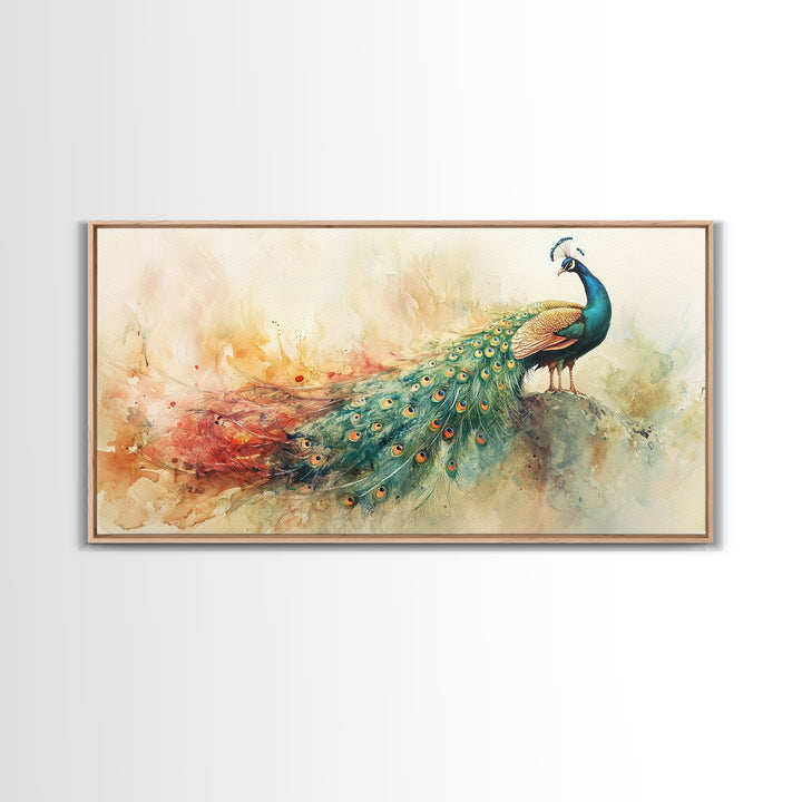 Elegant Peacock Wall Art Canvas Print, Colorful Wildlife Painting, Moody Therapy Art, Unique Bedroom Decor Gift Idea, Botanical Prints