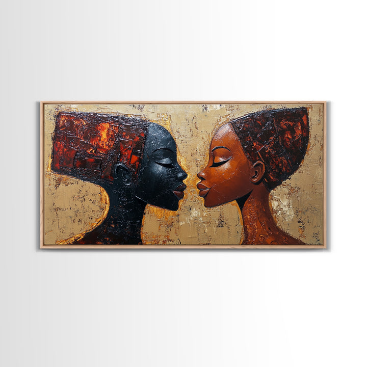 Bold African Women Framed Canvas Print, Afrocentric Art Wall Decor, Moody Bedroom Art, Unique Living Room Art Gift Idea