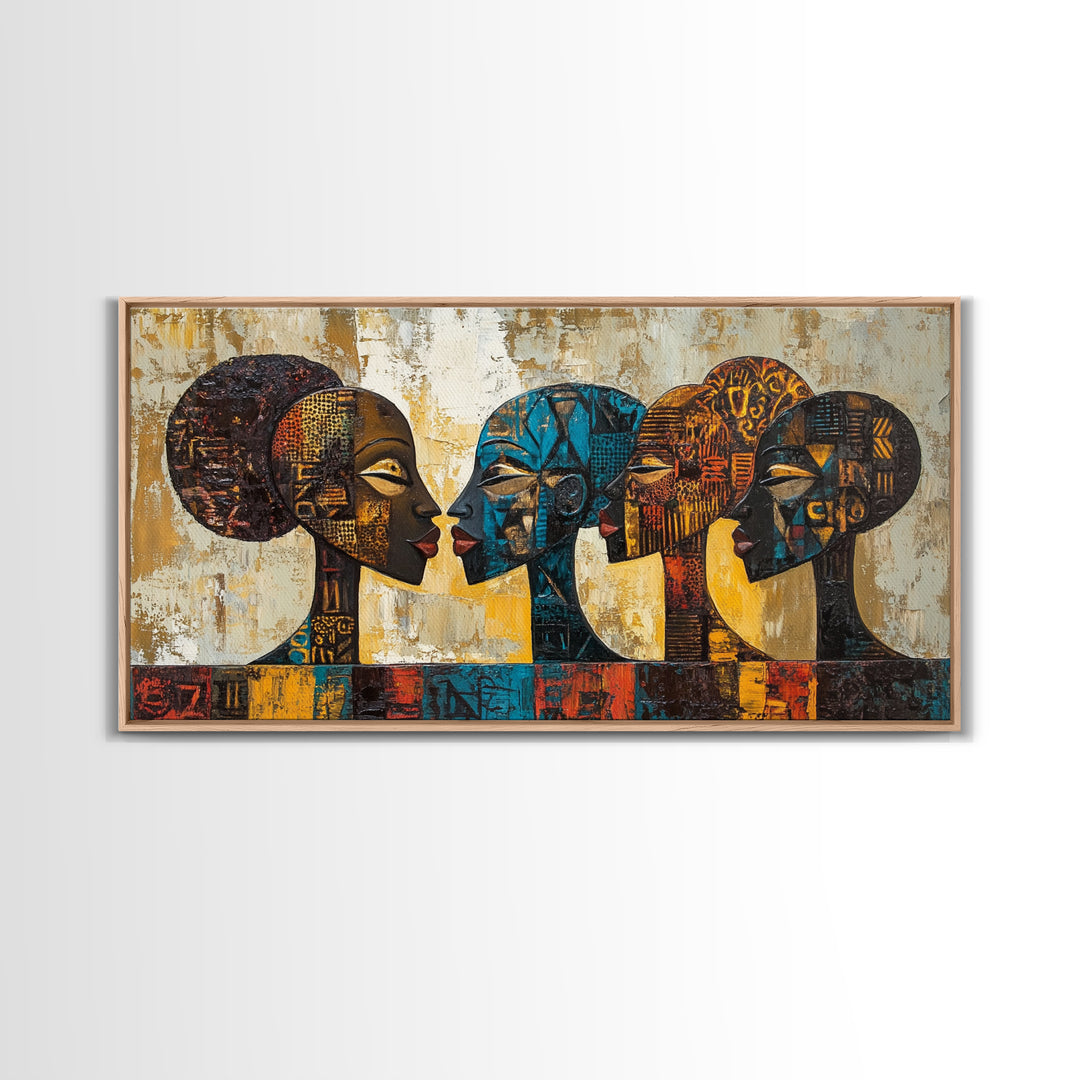 Afrocentric Geometric Art Framed Canvas Print, African Wall Decor, Bold Living Room Art, Unique Therapy Gift Idea Him Her