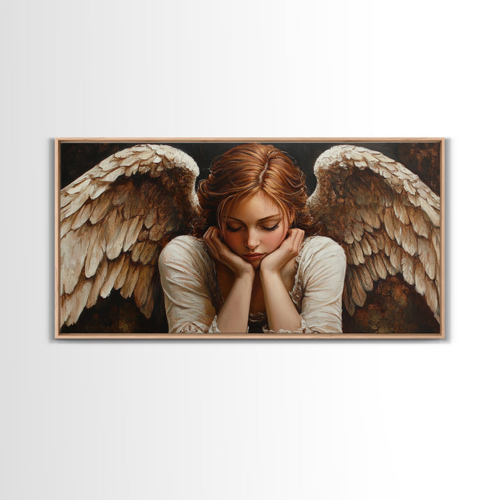 Angelic Beauty Portrait Framed Canvas Print Featuring Angel Art Prints and Moody Art Ideal Bedroom Wall Art or Guest Room Art