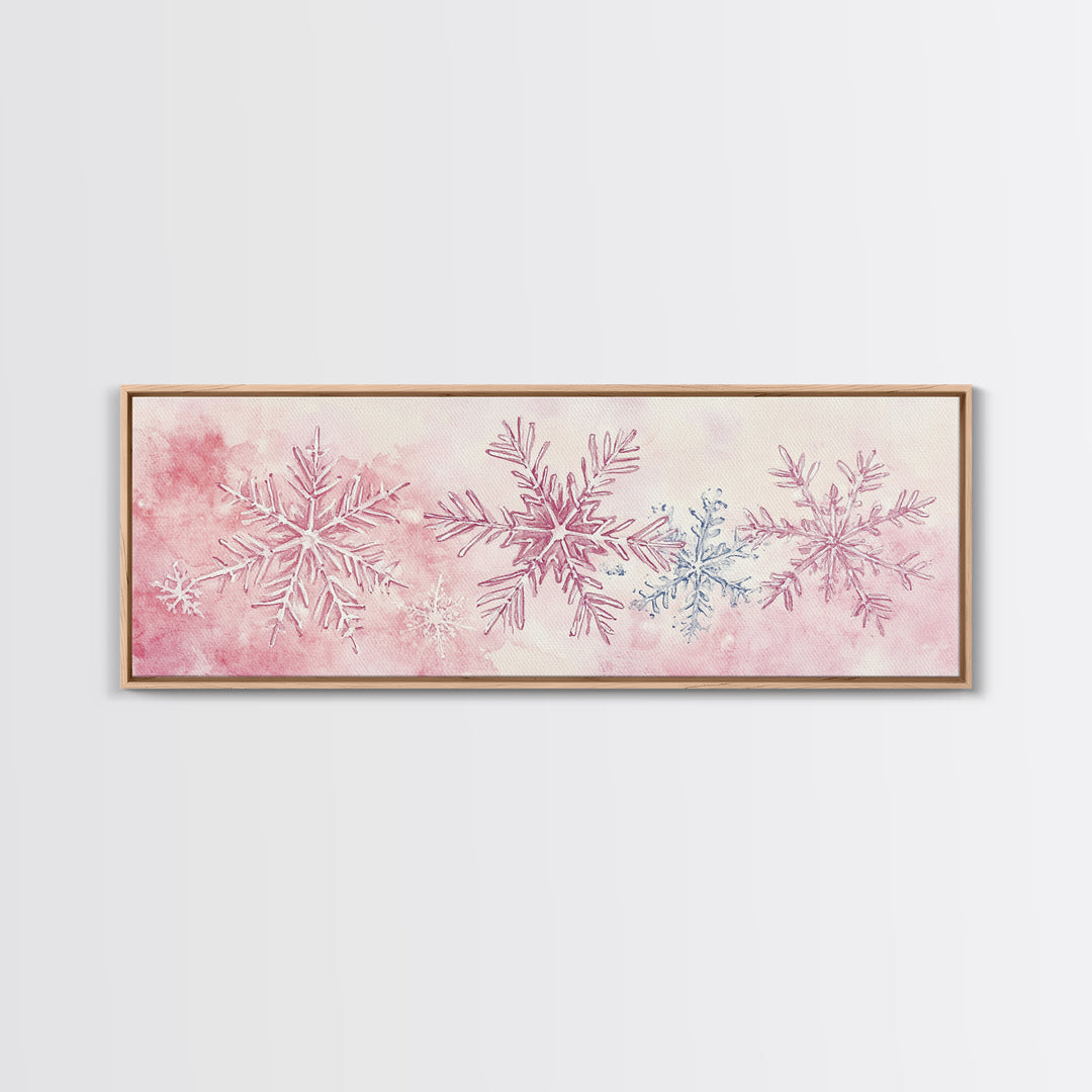 Hand-Painted Snowflake Art Canvas Print, Christmas Rustic Winter Wall Decor, Light Pink Abstract Artwork, Cozy Living Room Art Gift
