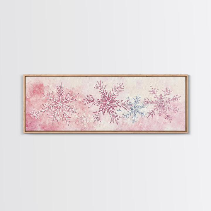 Hand-Painted Snowflake Art Canvas Print, Christmas Rustic Winter Wall Decor, Light Pink Abstract Artwork, Cozy Living Room Art Gift