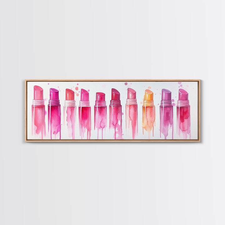 Vibrant Lipstick Shades Canvas Print, Pink Makeup Wall Art, Feminine Bedroom Decor, Whimsical Beauty Room Artwork Gift Idea