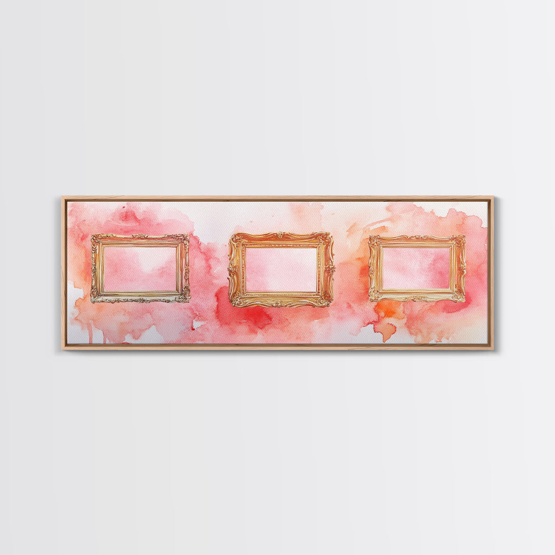 Decorative Frames Painting Canvas Print with Elegant Pink Abstract Background, Long Narrow Wall Art Perfect for Living Room Decor