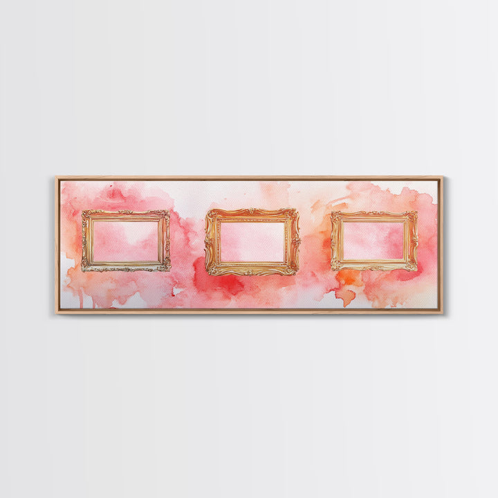 Decorative Frames Painting Canvas Print with Elegant Pink Abstract Background, Long Narrow Wall Art Perfect for Living Room Decor