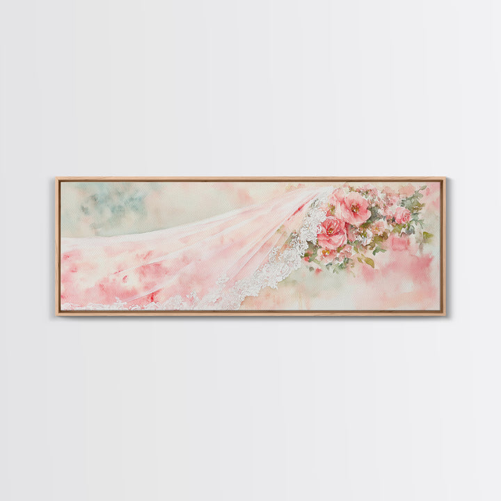 Romantic Rose Painting Canvas Print Featuring Bridal Lace, Botanical Prints Ideal Bedroom Art or Wedding Gift Idea