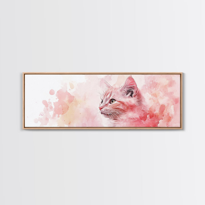 Cat Portrait Canvas Print with Pink Abstract Background, Light Pink Wall Art Perfect Gift Idea, Rustic Decor for Animal Lovers
