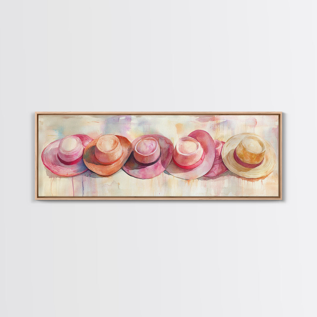 Pink Hats Wall Art Canvas Print Pearlescent Elements, Minimalist Abstract Artwork, Perfect Addition to Feminine Rustic Decor