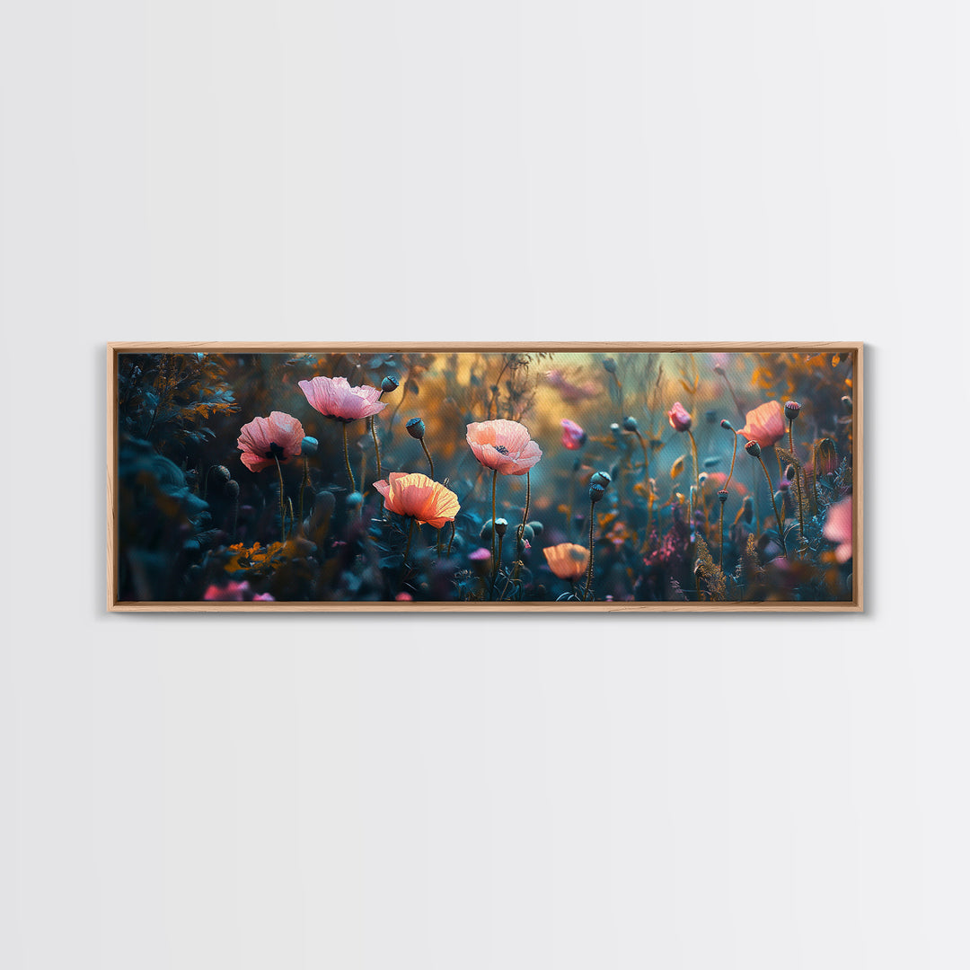 Twilight Wildflower Canvas Print Moody Art Poppy Painting Botanical Wall Art Whimsical Living Room Autumn Rustic Floral Decor