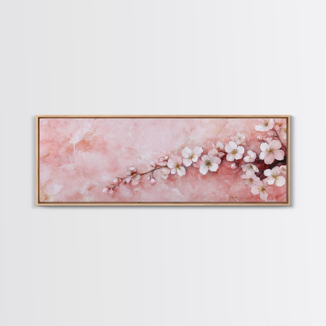 Cherry Blossom Branch Canvas Print, Light Pink Wall Art, Botanical Art, Bedroom Decor, Spring Floral Art, Rustic Wall Art