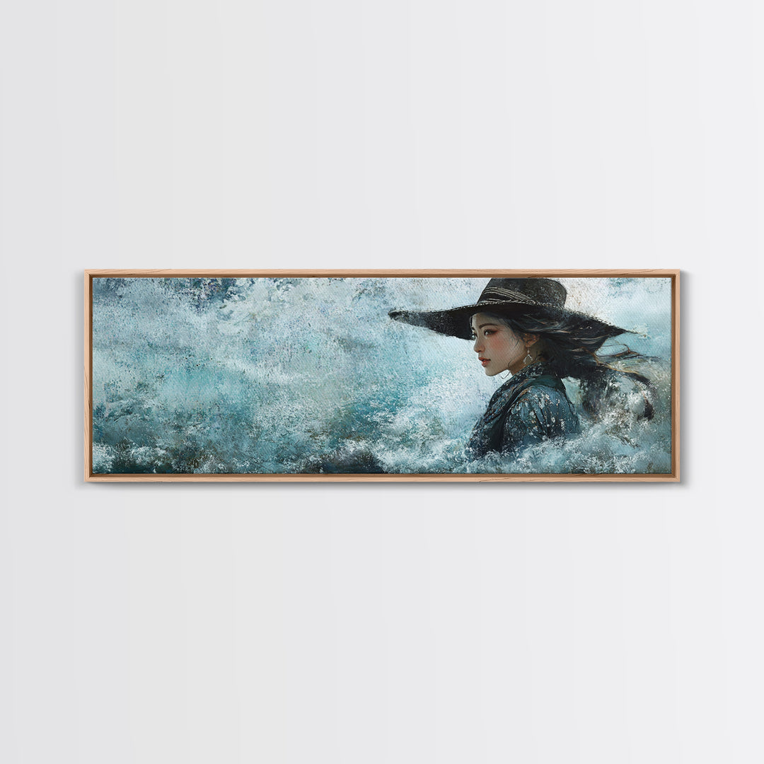 Ocean Cowgirl Canvas Print Coastal Landscape Art Rustic Boho Wall Art Nautical Decor Panoramic Artwork Bedroom Guest Room Decor